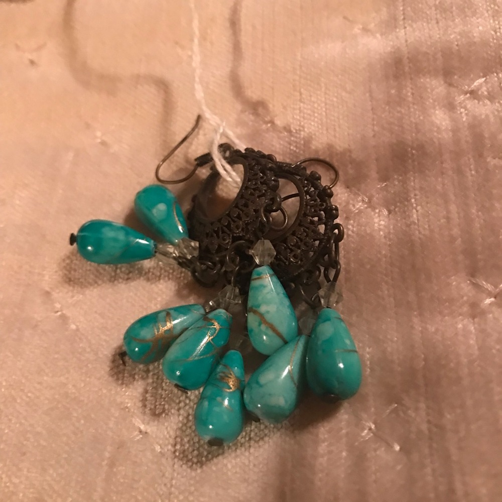 Turquoise and gold dangle Earrings